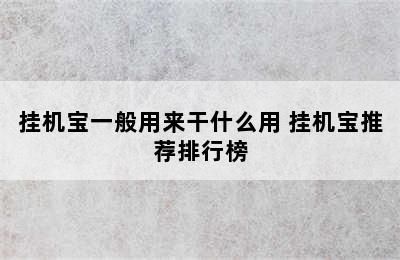 挂机宝一般用来干什么用 挂机宝推荐排行榜